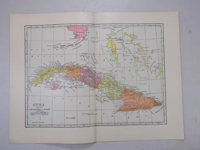 1914 Antique COLOR Map     /  CUBA