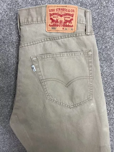 Jeans denim Levis 505 regolari dritti da uomo W34 L30 beige cachi bianchi tacco