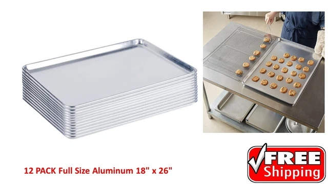 12 PACK Full Size Aluminum 18" x 26" Bun Sheet Baking Pan Wire in Rim Commercial