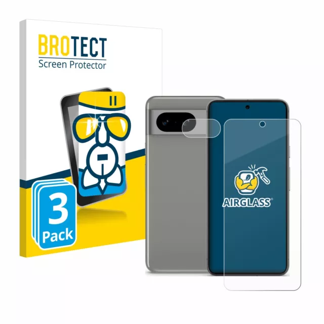3x Pellicola Protettiva Vetro per Google Pixel 8 (Fronte+Fotocamera) Protezione