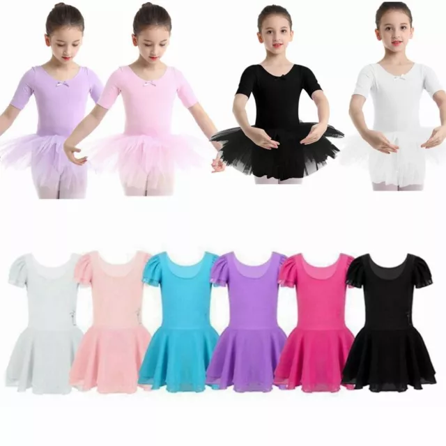 UK Kids Girls Gymnastics Ballet Leotard Tutu Dress Ballroom Dancewear Costume