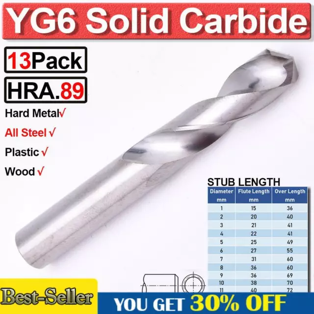 YG6 Tungsten Carbide Solid Carbide Stub Length Twist Drills Bits For Steel Metal