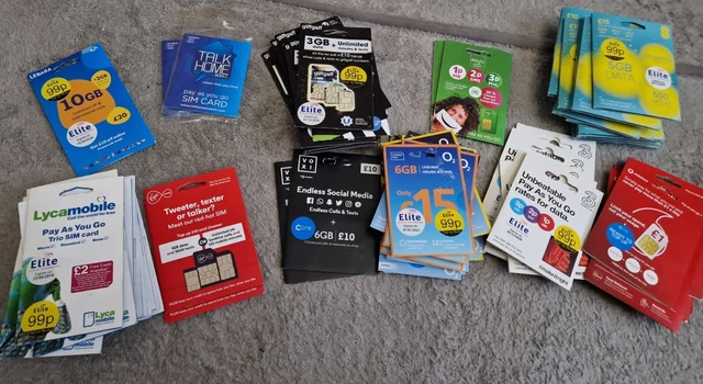 pay as you go sim cards bundle 80+ sim cards Vodafone ,O2 ,EE, Giff Gaff, Lyca..