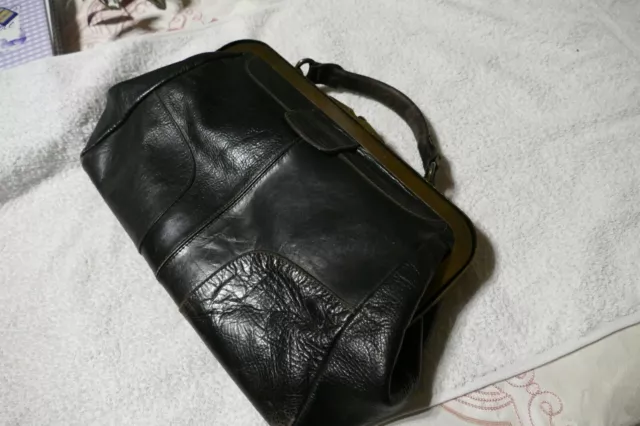 schwarze Hebammentasche, Leder Damen Handtasche, Arzttasche, Reisetasche Gepäck