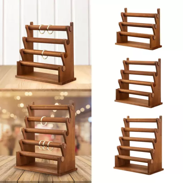 GemeShou Présentoir à 4 Niveaux En Noyer Pour Boucles D'oreilles, Collier En Bois, Organiseur De Rangement De Boucles D'oreilles, étagère De Vente De Bijoux [Étagère à Bijoux En Noyer, 4 Niveaux