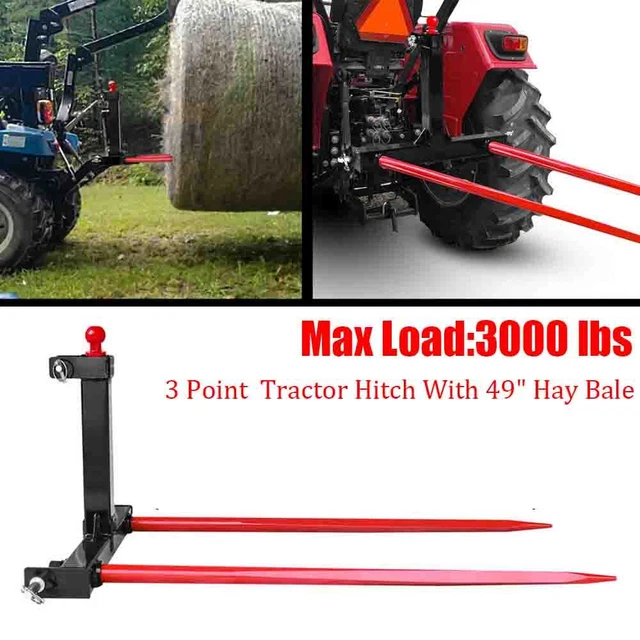 49" 3 Point Hay Bale Spear Tractor Hitch Attachment Heavy Duty Quick Attach US