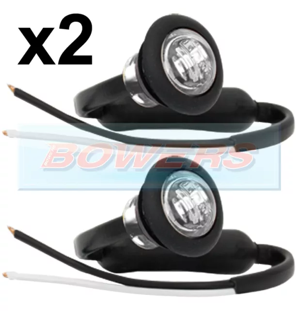 2x 12V/24V FRONT WHITE/CLEAR SMALL ROUND LED BUTTON MARKER LAMP/LIGHTS UNIVERSAL