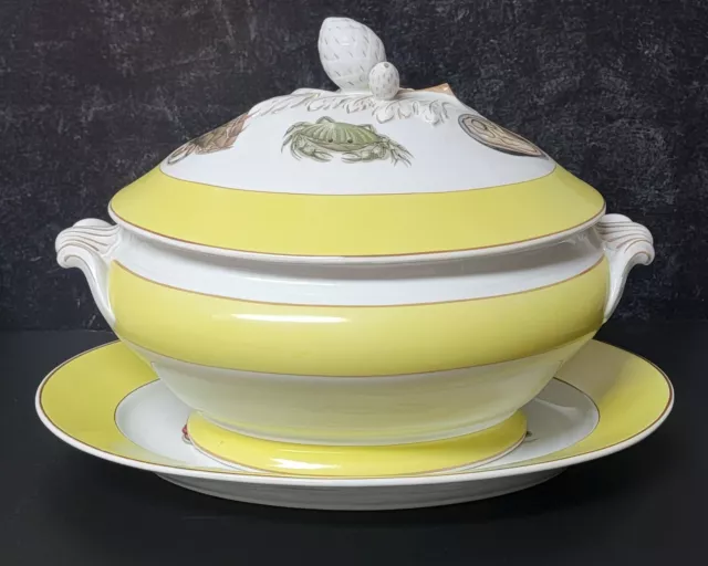 Vintage Large Mottahedeh Soup/Vegetable Tureen & Platter "FRUITS OF THE SEA"
