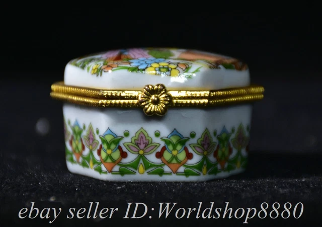 1.8" Old Chinese Wucai Porcelain Dyansty Figure Beauty Jewelry Box Statue