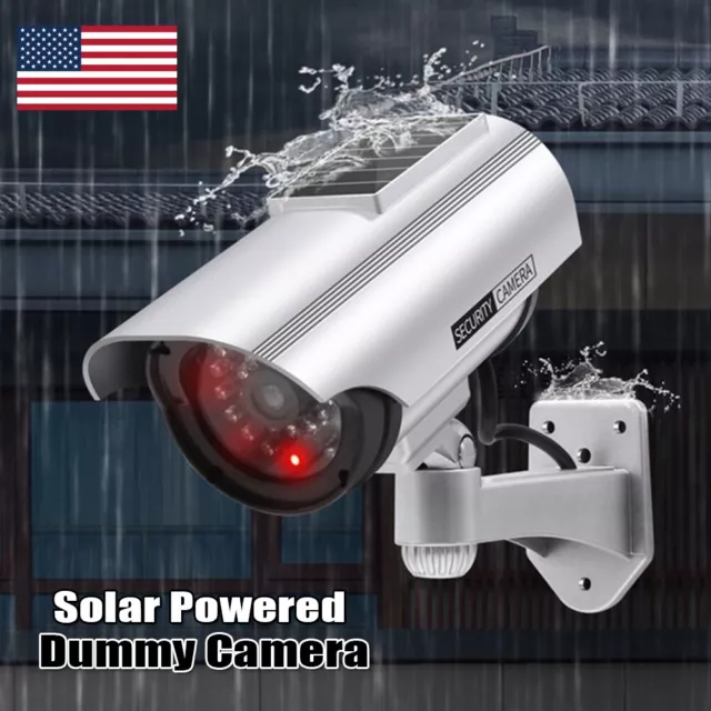 Solar Power Dummy Security Camera Fake LED Light Home Surveillance Waterproof