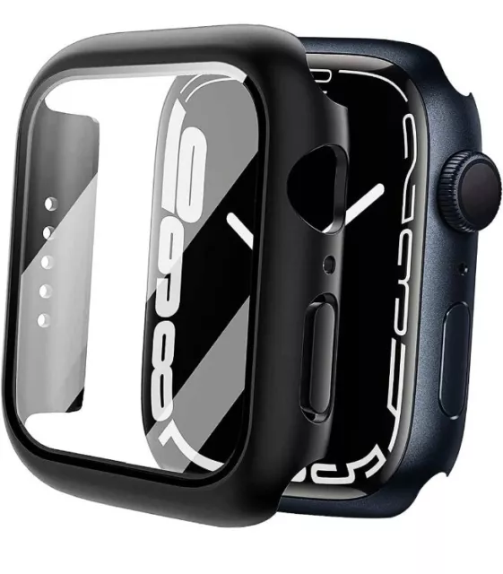 2 Pack Case for Apple Watch Series 7 45mm, Tempered Glass Screen Protector with