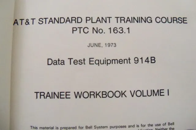 RARE Vintage Bell System Plant Training Course 163.1 Data Test Equip. 914B 1973 3