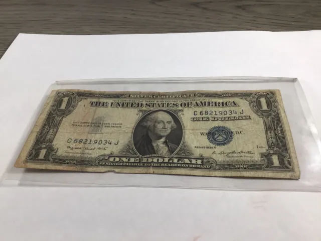 1935 G Series Silver Certificate Blue Seal One Dollar Bill