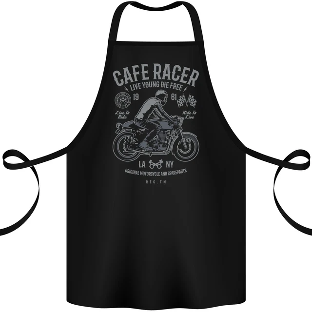 Grembiule moto cotone moto Cafe Racer Live Young Biker 100% biologico