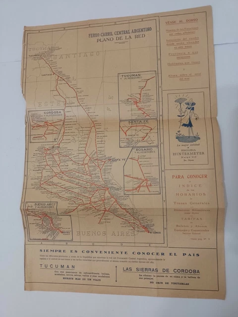 OLD ARGENTINA RAILWAY MAP Train MAP 'Ferrocarril Central Argentino