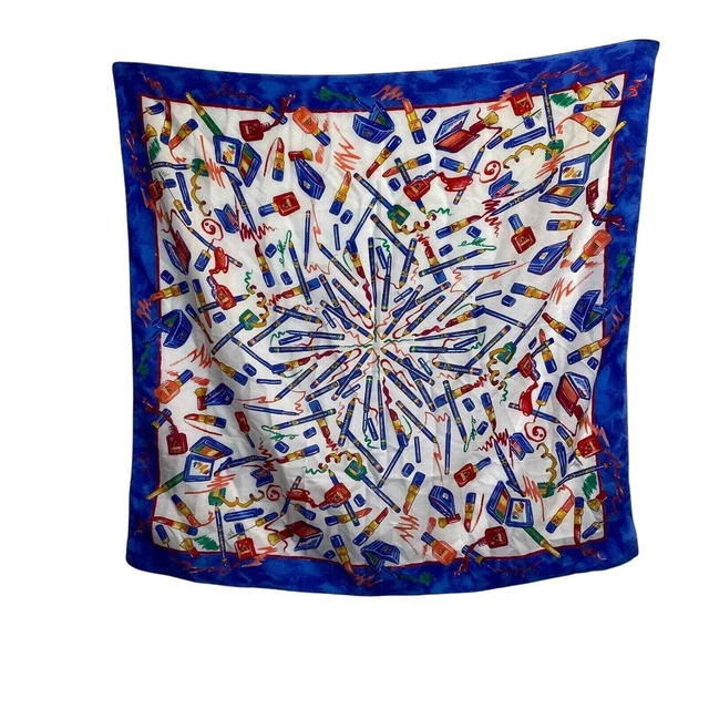 Vintage Avon 1990’s Scarf 36” X 35” Makeup/Nail Polish Design Made In Italy