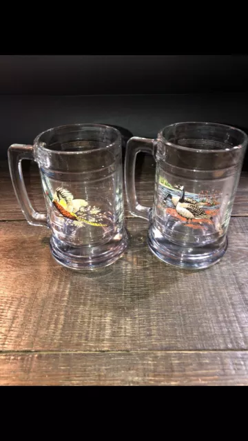 2 Vintage Birds Pheasant Goose Geese Beer Coffee Mugs Glasses Man Cave Hunting