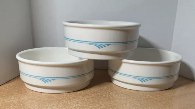 3 Shenango China Restaurant Ware Small Stacking Bowl White Teal B 0-43 5"