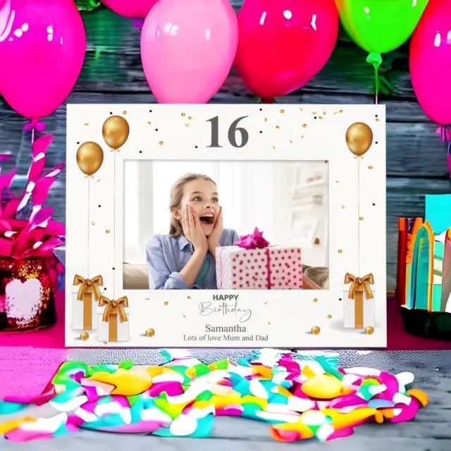 Personalised 16th Birthday Photo Frame With Gold Balloons C58-33