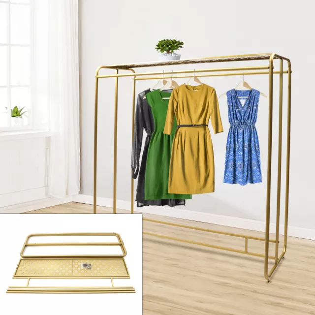 Double Rod Clothing Display Rack,Golden Clothes Retail Metal Garment Rack