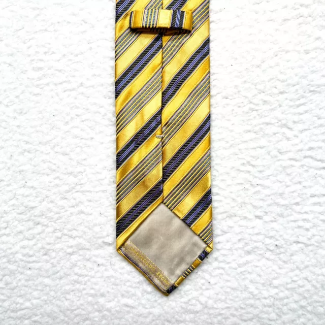 Ermenegildo Zegna Silk Tie Yellow Blue Stripe Classic 3.5"