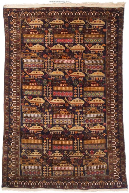 187x120cm originell old Afghan War rug Kriegteppich Afghanistan orientteppich 10