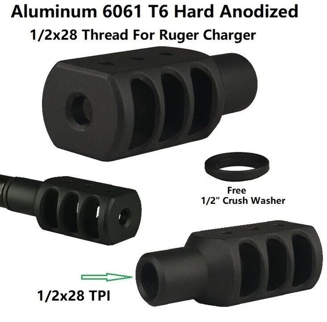 RUGER 10 22 CHARGER Muzzle Brake 22LR 1 2X28 TPI For Threaded Barrel ruger-10-22-charger-muzzle-brake-22lr-1-2x28-tpi-for-threaded-barrel