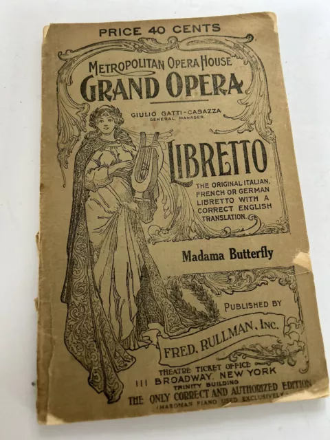 Vtg Madam Butterfly Libretto Metropolitan Opera House New York