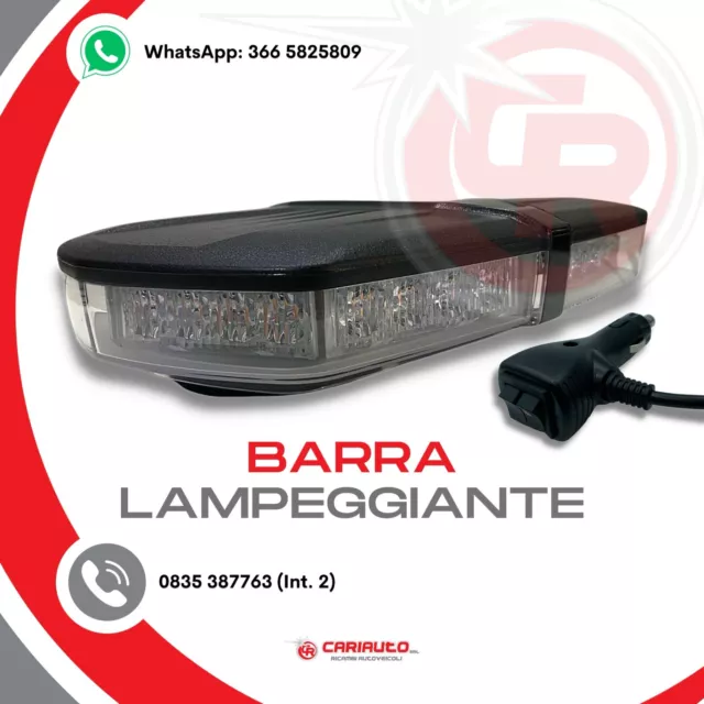 Barra Lampeggiante Arancione Flash a Led Magnetica, Presa Accendisigari 12/24V