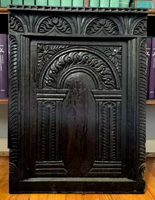1600s - ANTIQUE GOTHIC HAND CARVED OAK WOOD PANEL ARCHITECTURAL ELEMENT, 23"x17"