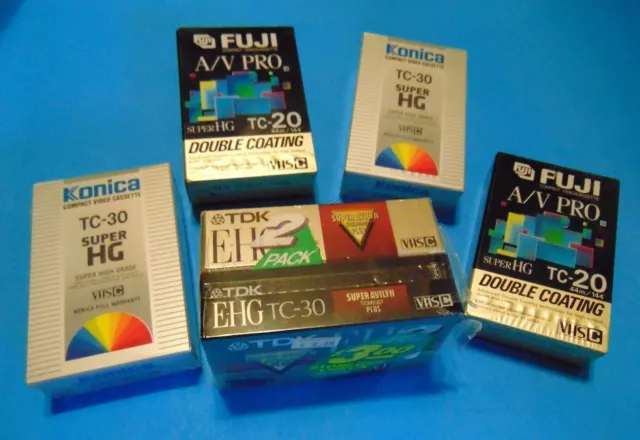 TC-30 TC-20 FUJI TDK KONICA 6 bandes de caméscope compactes VHS VHS-C LOT de 6 NOS