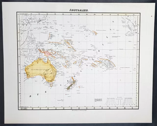 1854 Handtke & Flemming Antique Map of Australia, New Zealand, Pacific (40973)