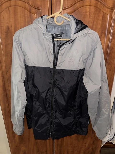 Men's Lightweight Windproof Zip Hoodie Jacket Anorak Windbreaker, Grey Black M