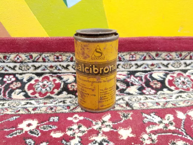 1940s Vintage Old Sandoz Calcibronal Adv Litho Tin Box Switzerland TB335