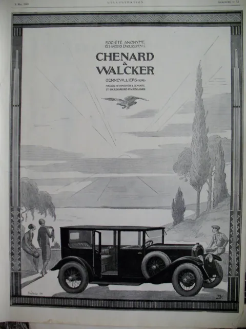 Publicite De Presse Chenard & Walcker Automobile Bord De Lac Ad 1926