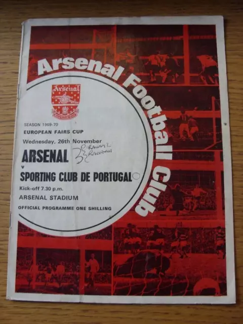 26/11/1969 Arsenal v Sporting Lisbon [Inter Cities Fairs Cup] (Folded, Creased,