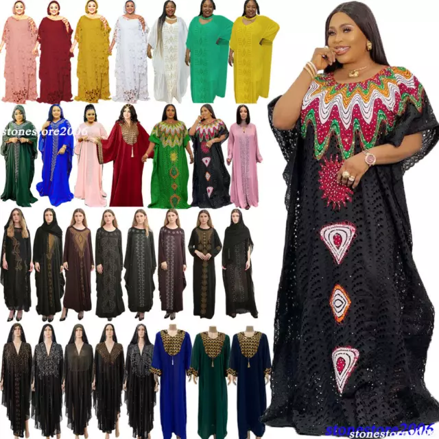 African Dashiki Muslim Women Maxi Dress Dubai Abaya Moroccan Kaftan Jilbab Robe
