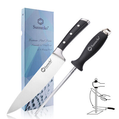 8 inch Chef Knife with Diamond Sharpening Rod Stainless Steel Kitchen Slicer Cut