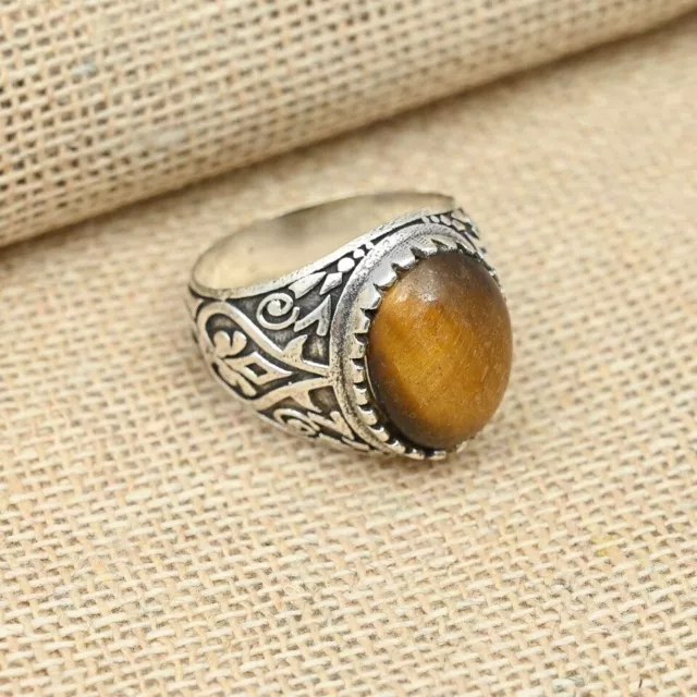 Tiger's Eye Gemstone Ring 925 Sterling Silver Anxiety Men's Ring All Size R215