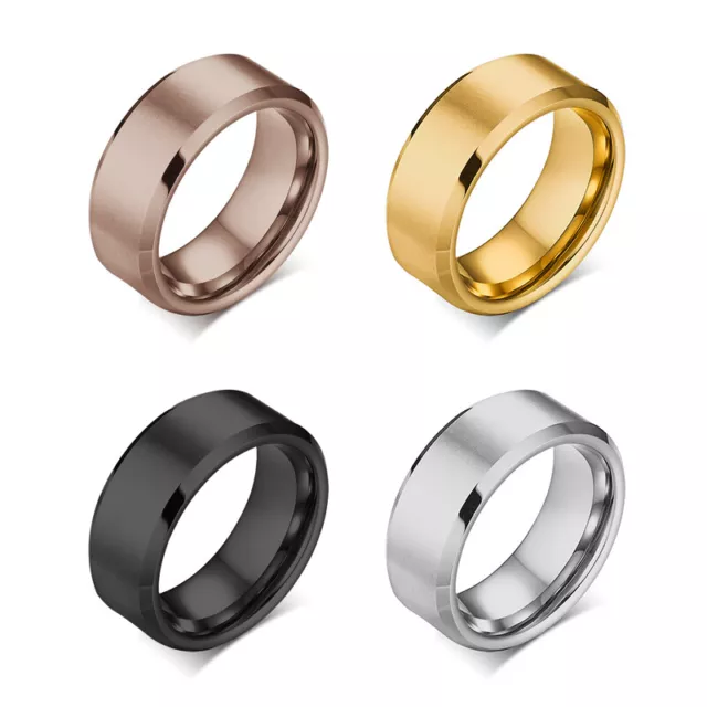 8mm Titanium Stainless Steel High Polished Brushed Ring Band Men Women Wedding