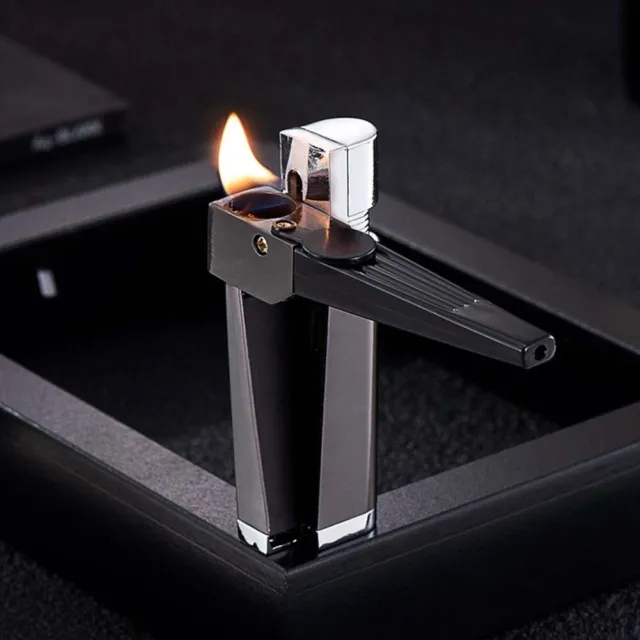 Foldable Metal Lighter Pipe Combination Portable Smoking Lighter 2 in 1 Black