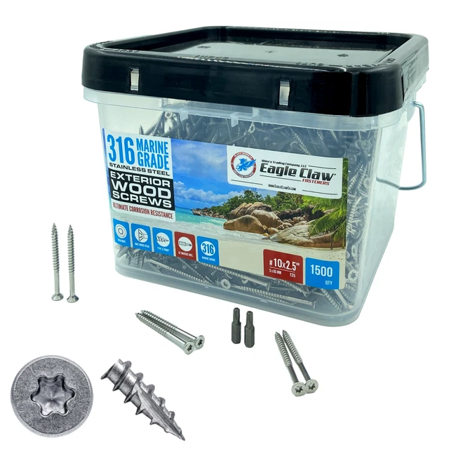 316 Marine Grade 2.5 Inch Stainless Steel Wood Screws Star Drive Type 17 Point