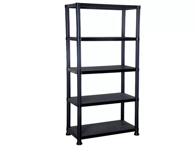 New 5 Tier Plastic Shelving Shelves Storage Unit Black Tools Garage Diy