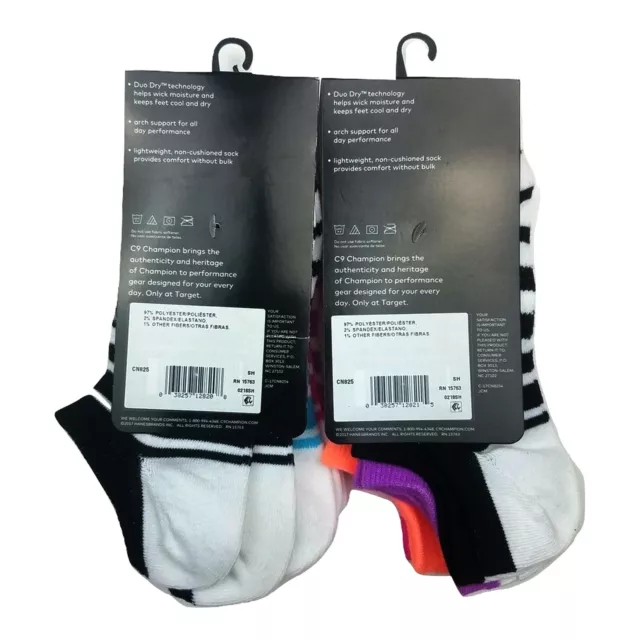 Womens c9 Champion 8 Pack Training Super No Show Socks Arch Support Stripes 2