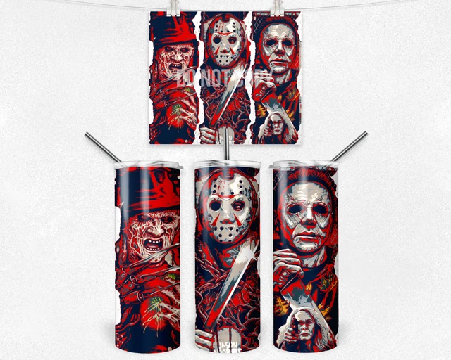 20oz Freddy Michael Jason Halloween insulated tumbler with box, lid and straw