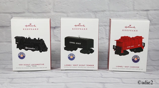 Lot of 3 Hallmark 2019 Train Ornament Lionel Locomotive Scout Tender Caboose New