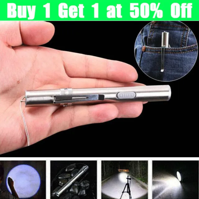 5" LED USB RECHARGEABLE MINI FLASHLIGHT Stainless Steel Pen Light 1000 Lumens