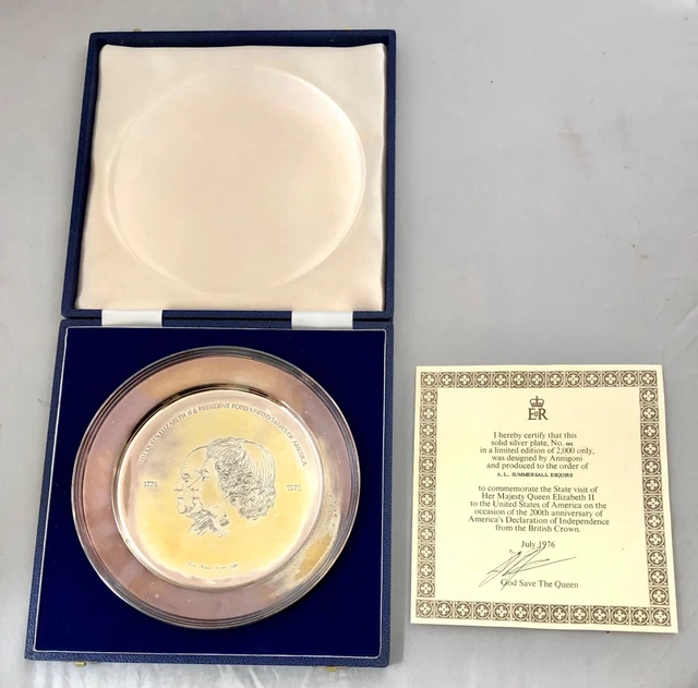 Vassoio Argento Solido Regina Elisabetta II USA Indipendenza PIETRO ANNIGONI