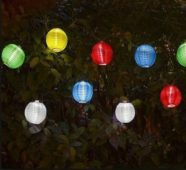 Solar LED Garden Lights Chinese Lantern String 10 pc Light Outdoor Fairy Lamp