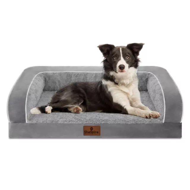 Orthopedic Gray Dog Bed Memory Foam Pet Cushion Washable Bolster Cover 36x27x8"